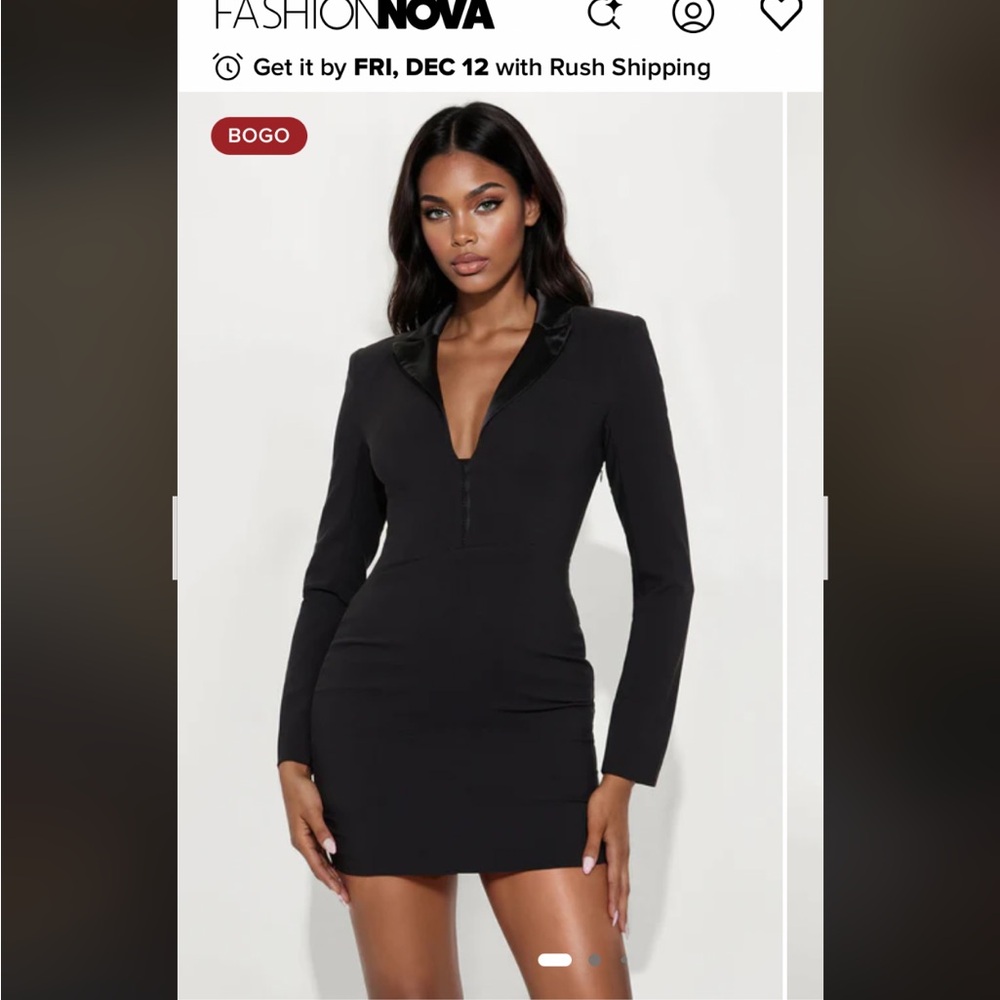 Fashion Nova Sleek Black Long Sleeve Dress